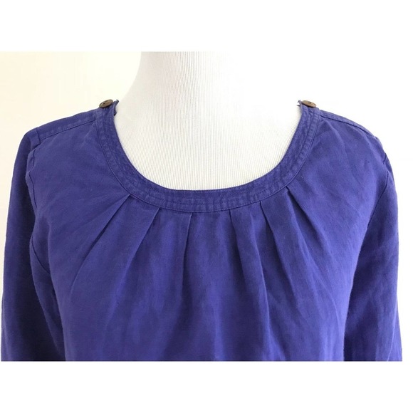 J Crew | Womens Tessa Top Size 0 Loose Blouse Linen 3/4 Sleeves Pleated Blue - Picture 5 of 9